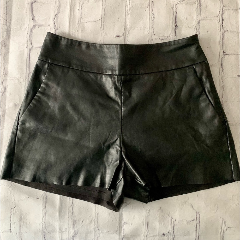 High Rise Black Vegan Leather Shorts